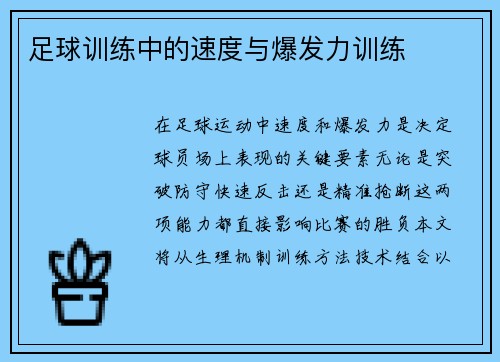足球训练中的速度与爆发力训练