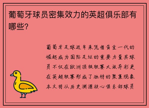 葡萄牙球员密集效力的英超俱乐部有哪些？